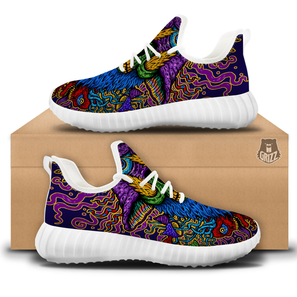 Psychedelic Magic Mushroom Print White Walking Shoes-grizzshop