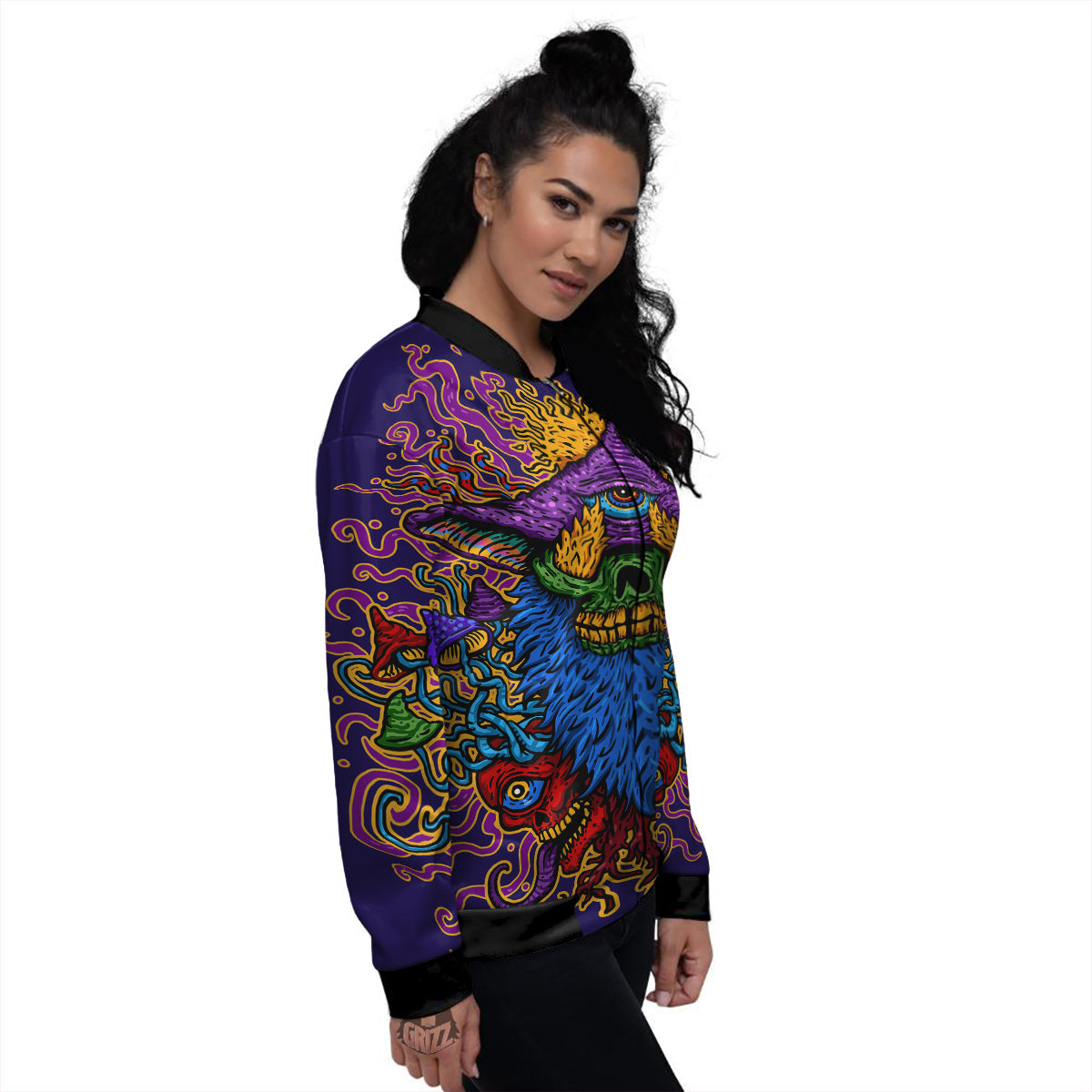 Psychedelic Magic Mushroom Print Women's Bomber Jacket-grizzshop