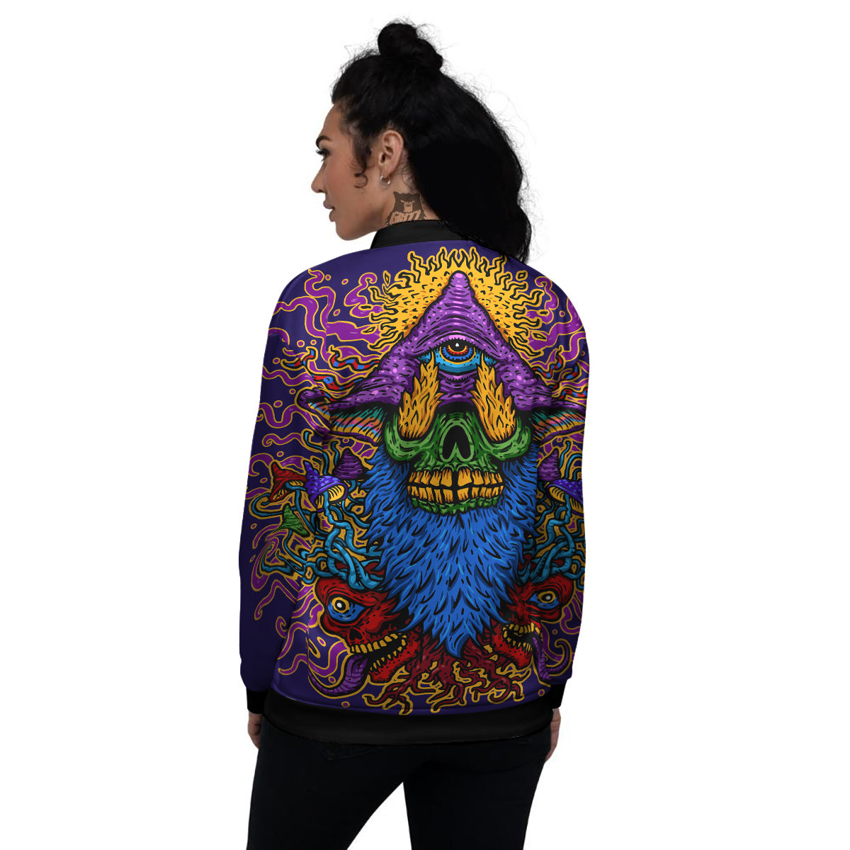 Psychedelic Magic Mushroom Print Women's Bomber Jacket-grizzshop