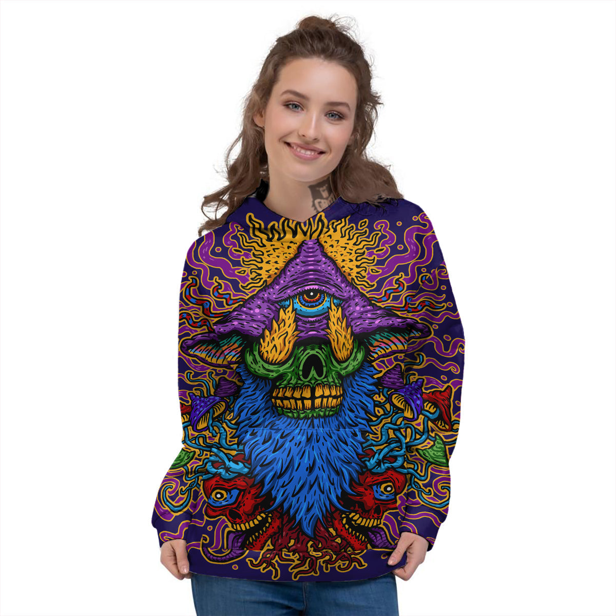 Psychedelic Magic Mushroom Print Women's Hoodie-grizzshop