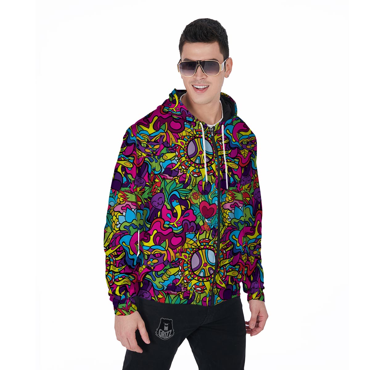 Psychedelic Men's Zip Up Hoodie-grizzshop