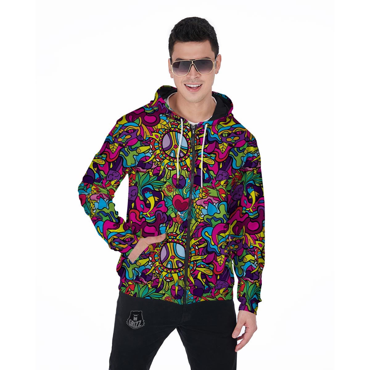 Psychedelic Men's Zip Up Hoodie-grizzshop