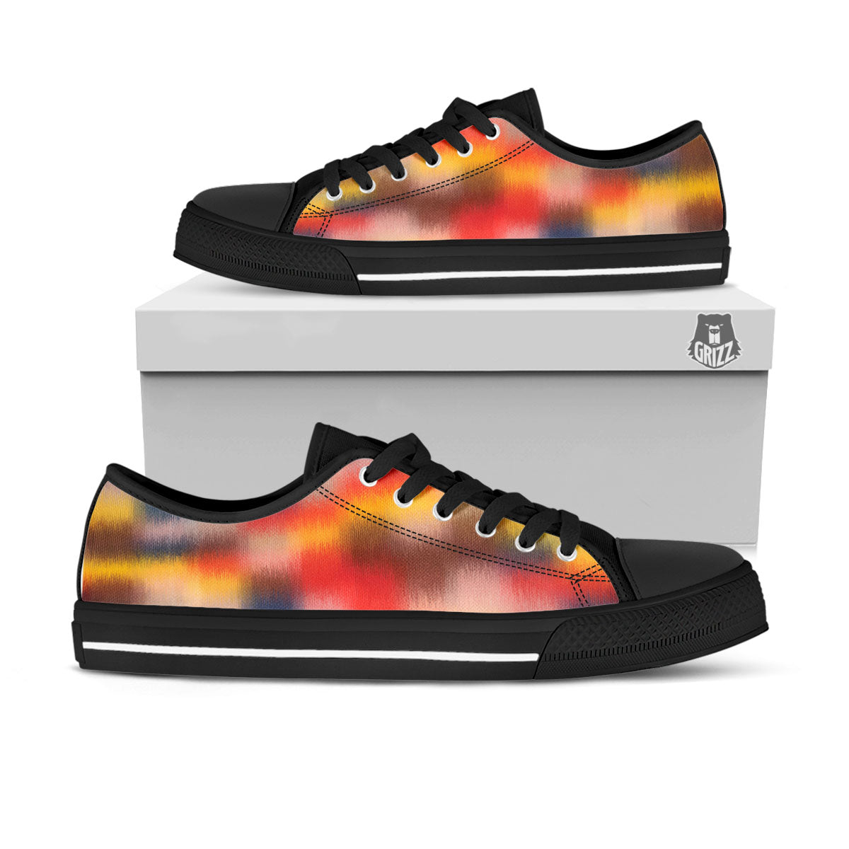 Psychedelic Multicolor Print Black Low Top Shoes-grizzshop