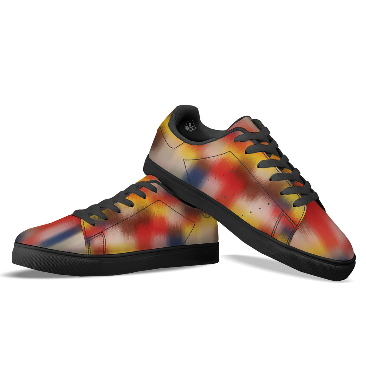 Psychedelic Multicolor Print Black Low Top Sneakers-grizzshop