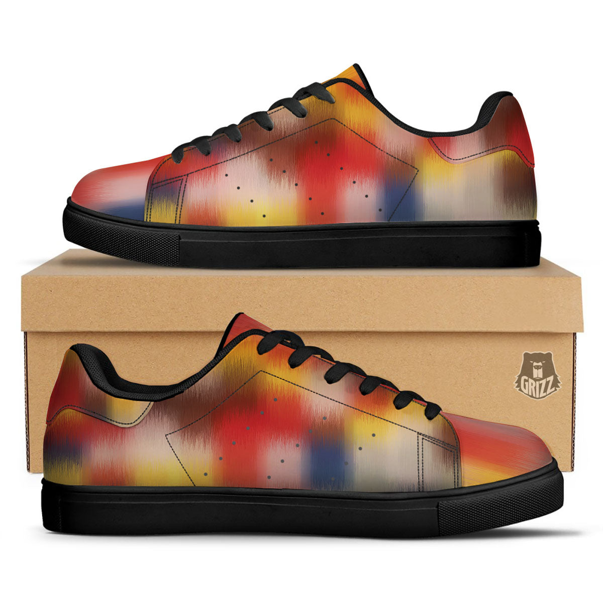 Psychedelic Multicolor Print Black Low Top Sneakers-grizzshop