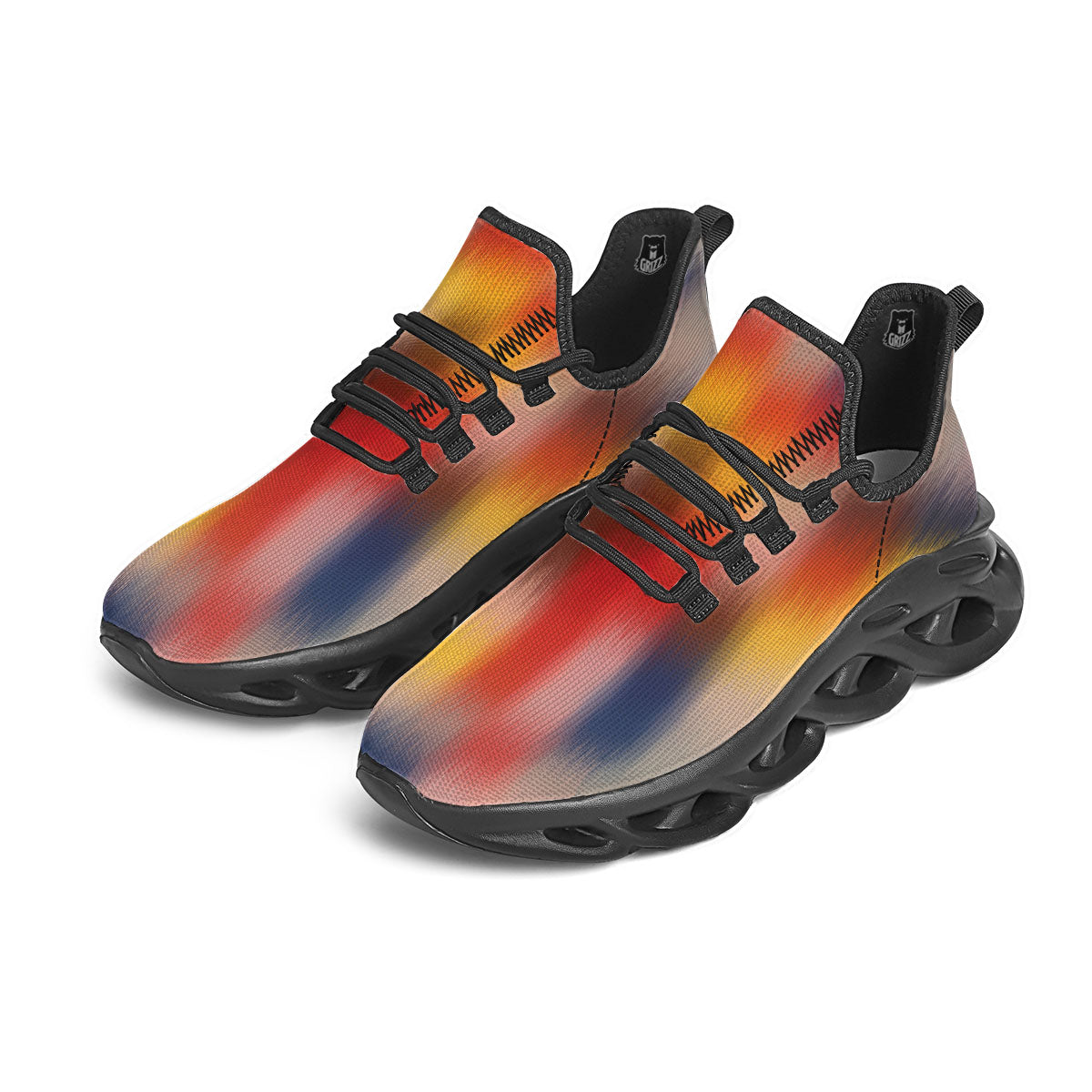 Psychedelic Multicolor Print Black Running Shoes-grizzshop