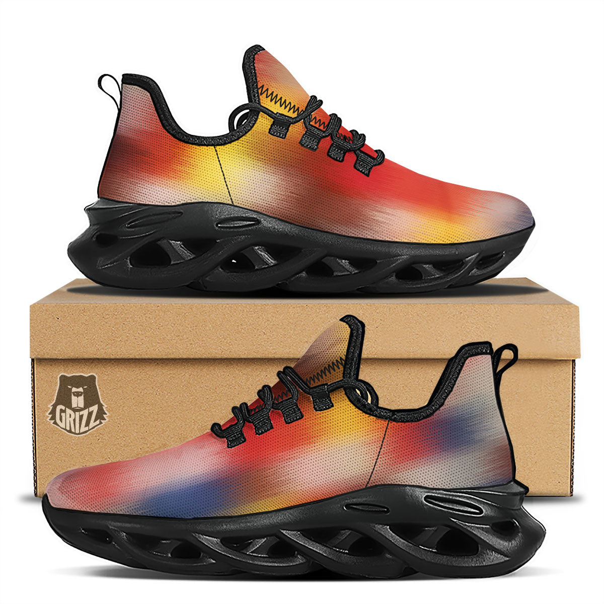 Psychedelic Multicolor Print Black Running Shoes-grizzshop