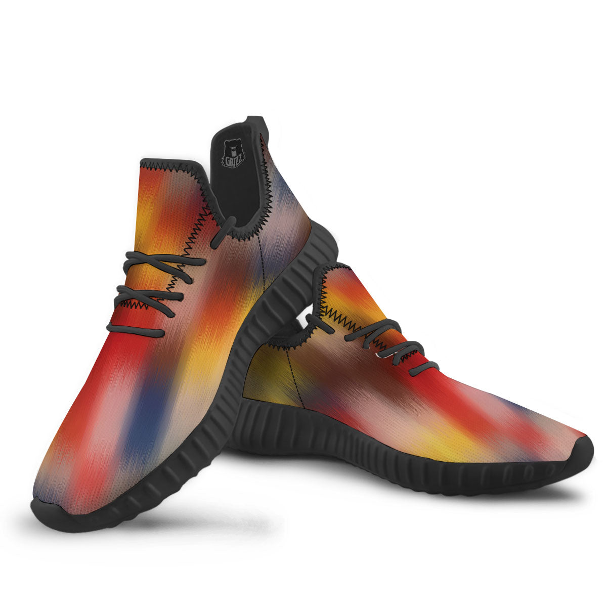 Psychedelic Multicolor Print Black Walking Shoes-grizzshop