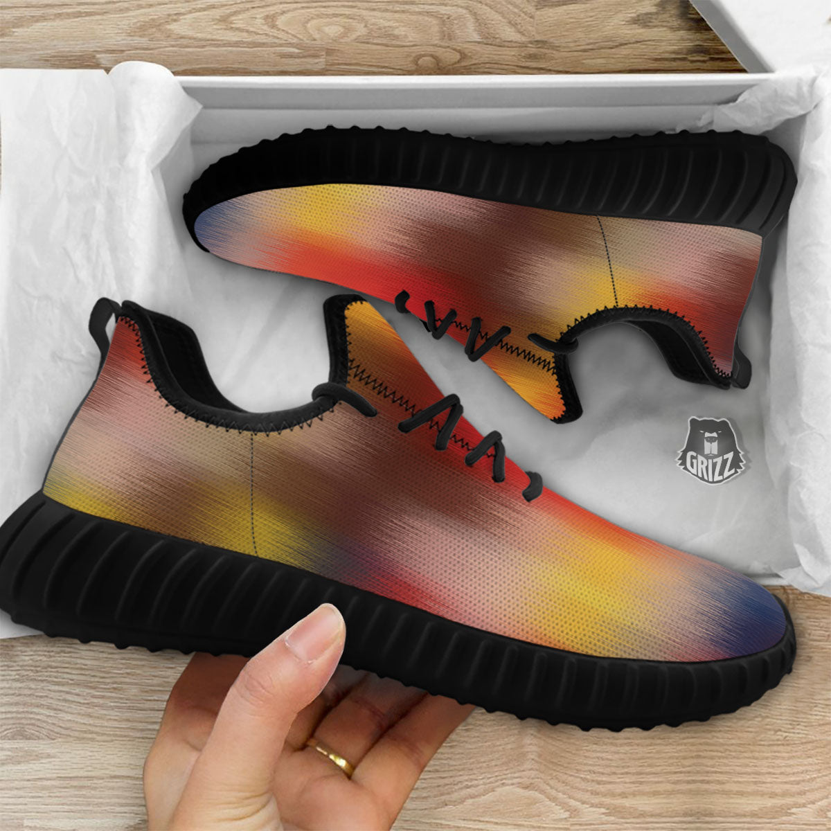 Psychedelic Multicolor Print Black Walking Shoes-grizzshop