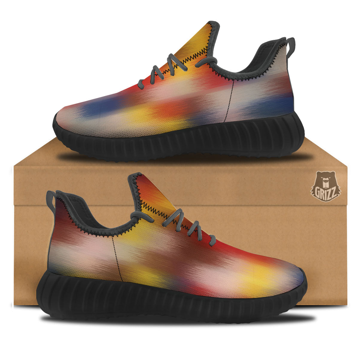 Psychedelic Multicolor Print Black Walking Shoes-grizzshop