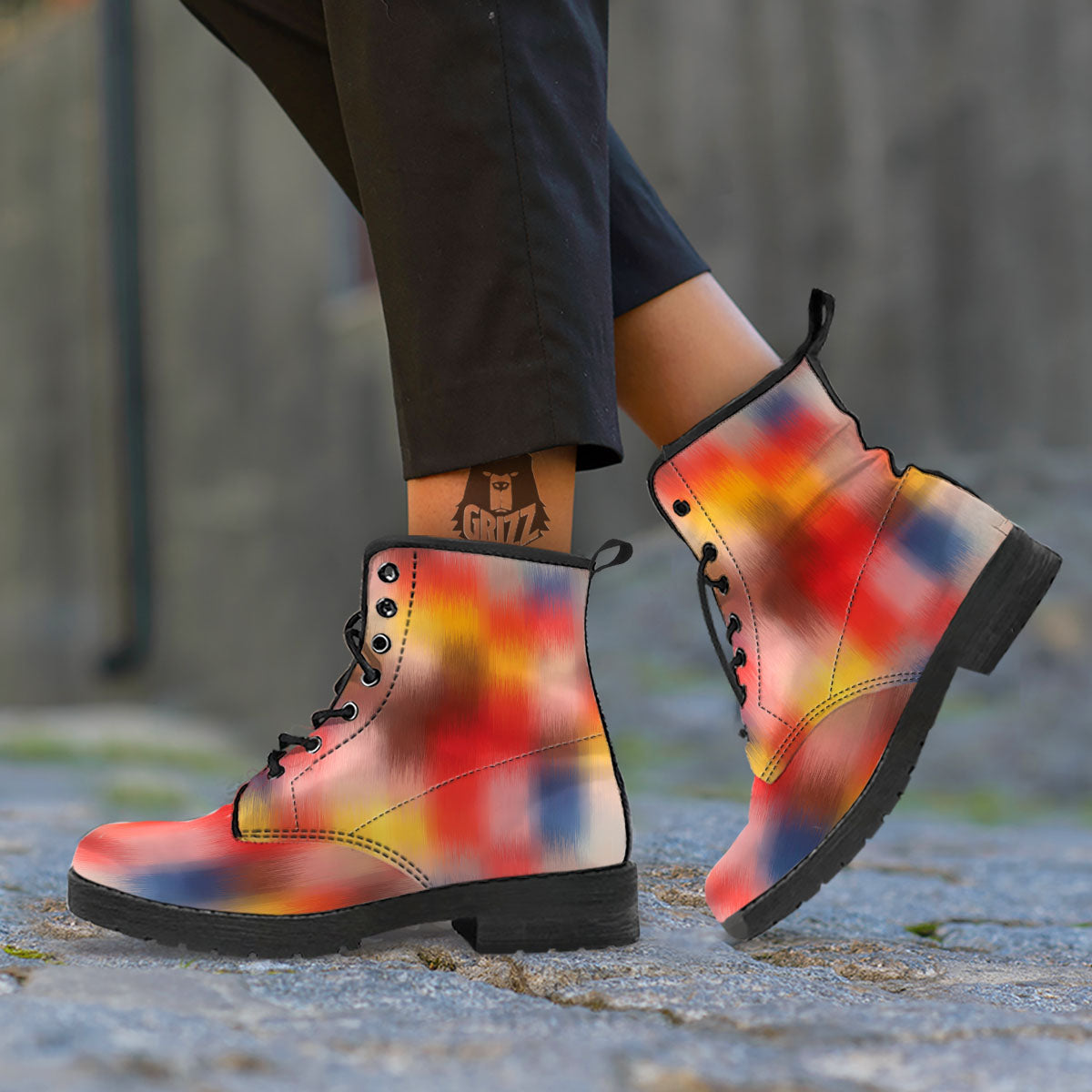 Psychedelic Multicolor Print Leather Boots-grizzshop