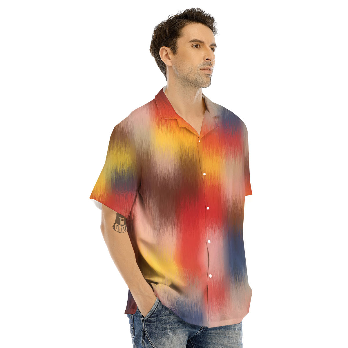 Psychedelic Multicolor Print Men's Hawaiian Shirt-grizzshop