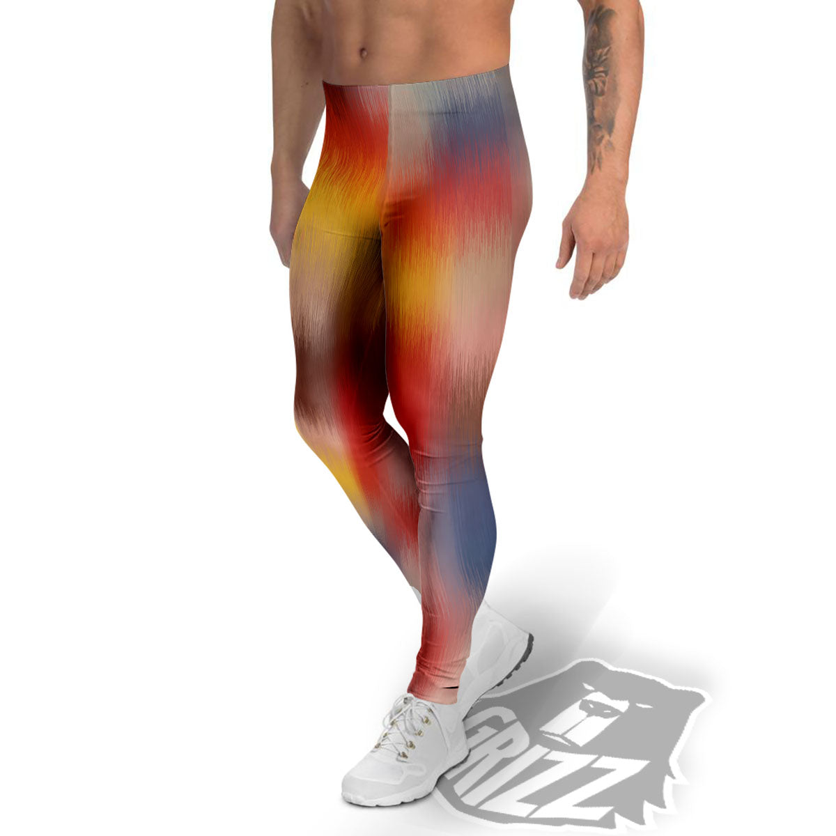 Psychedelic Multicolor Print Men's Leggings-grizzshop