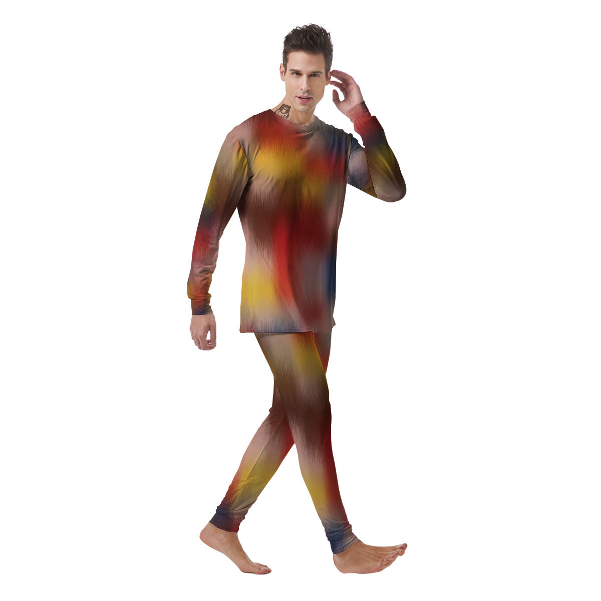Psychedelic Multicolor Print Men's Pajamas-grizzshop