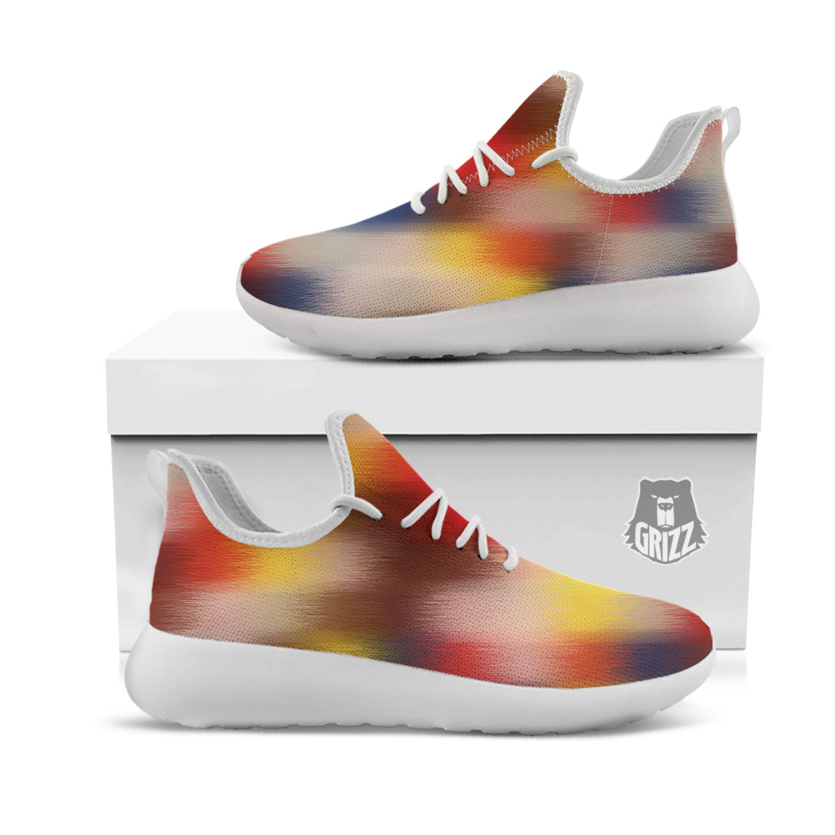 Psychedelic Multicolor Print White Athletic Shoes-grizzshop