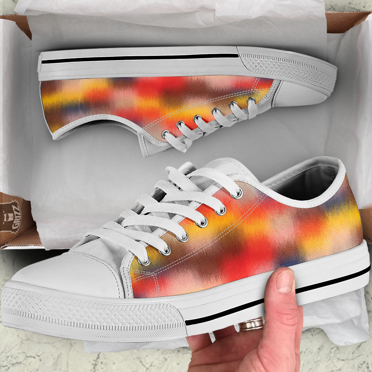 Psychedelic Multicolor Print White Low Top Shoes-grizzshop