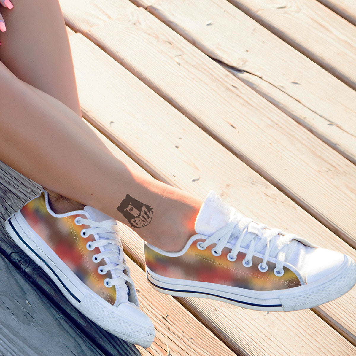 Psychedelic Multicolor Print White Low Top Shoes-grizzshop