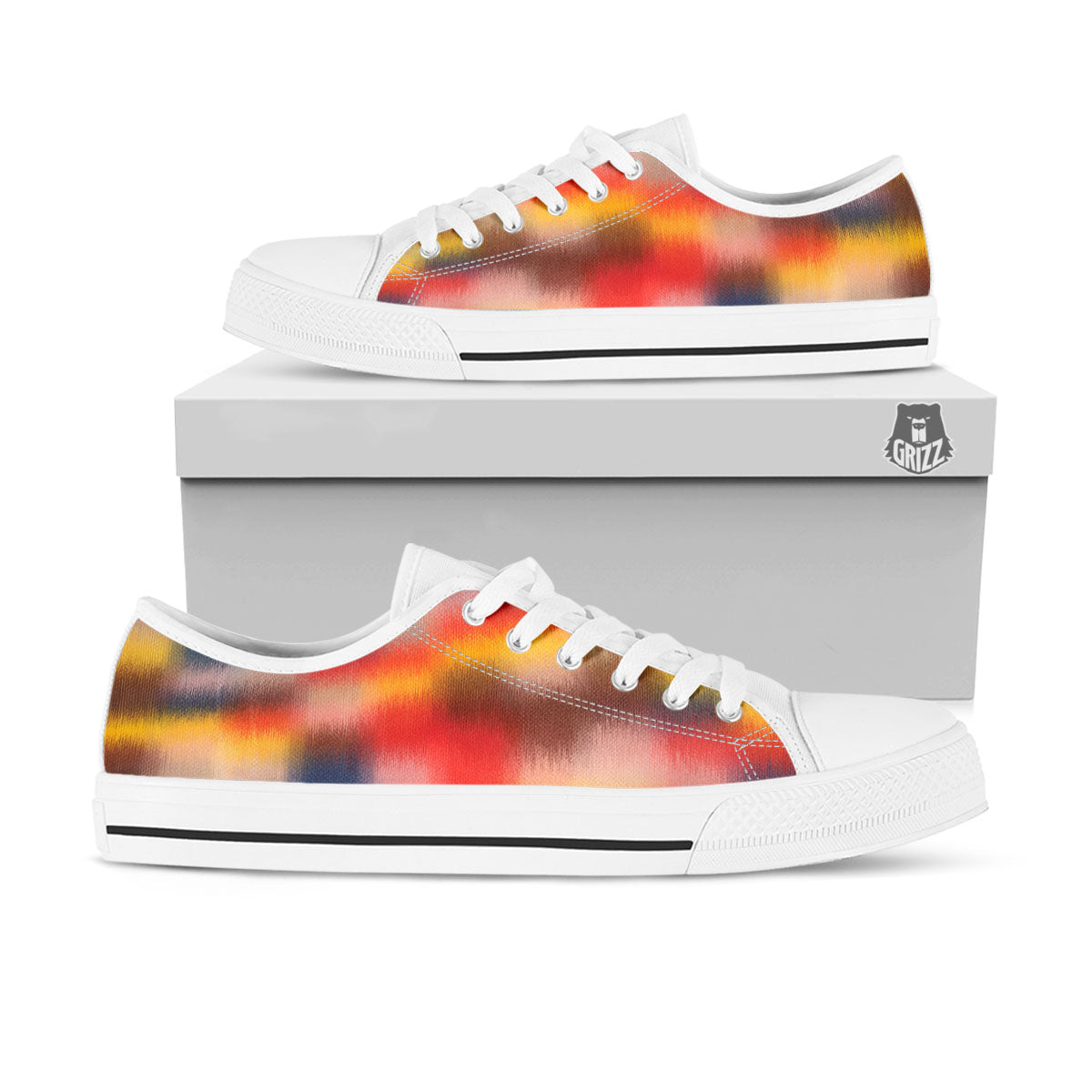 Psychedelic Multicolor Print White Low Top Shoes-grizzshop