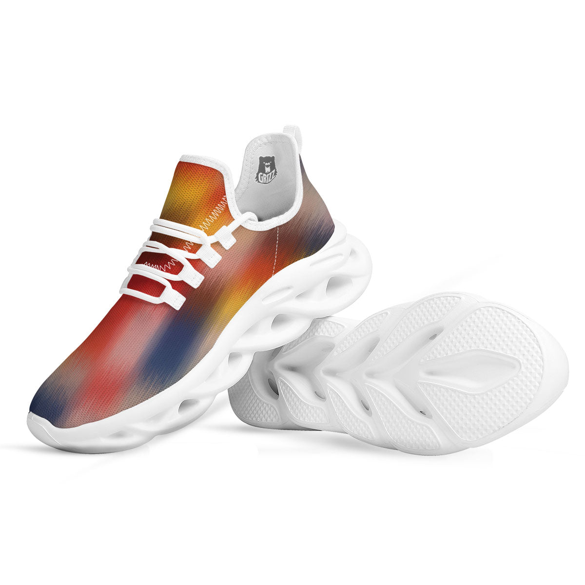 Psychedelic Multicolor Print White Running Shoes-grizzshop