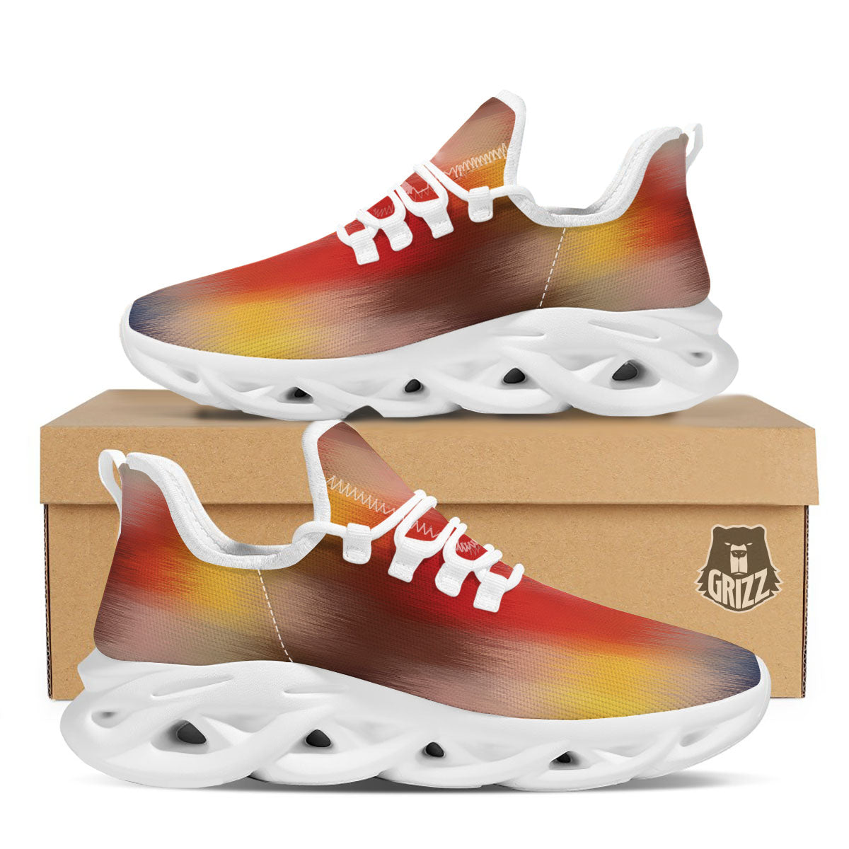 Psychedelic Multicolor Print White Running Shoes-grizzshop