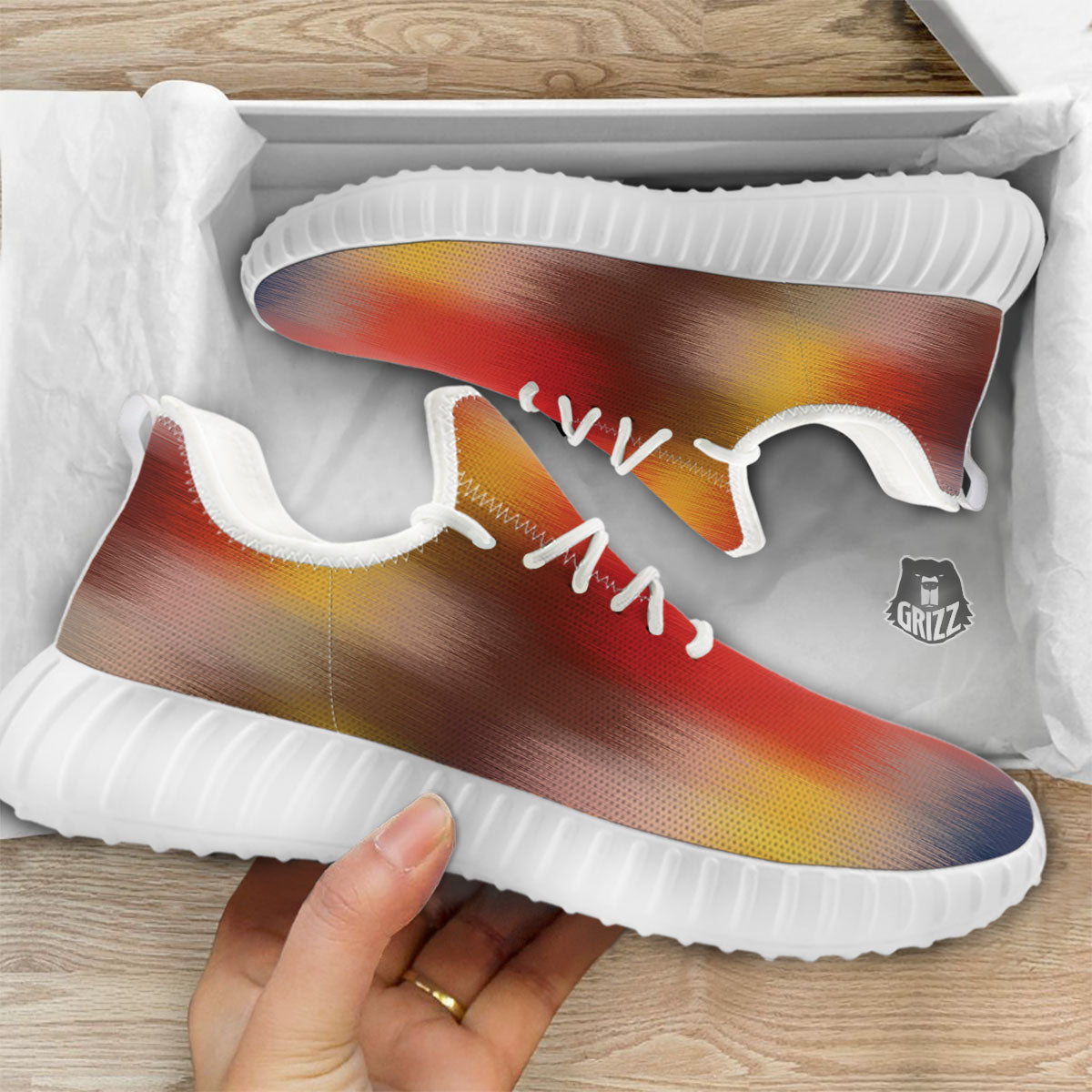 Psychedelic Multicolor Print White Walking Shoes-grizzshop