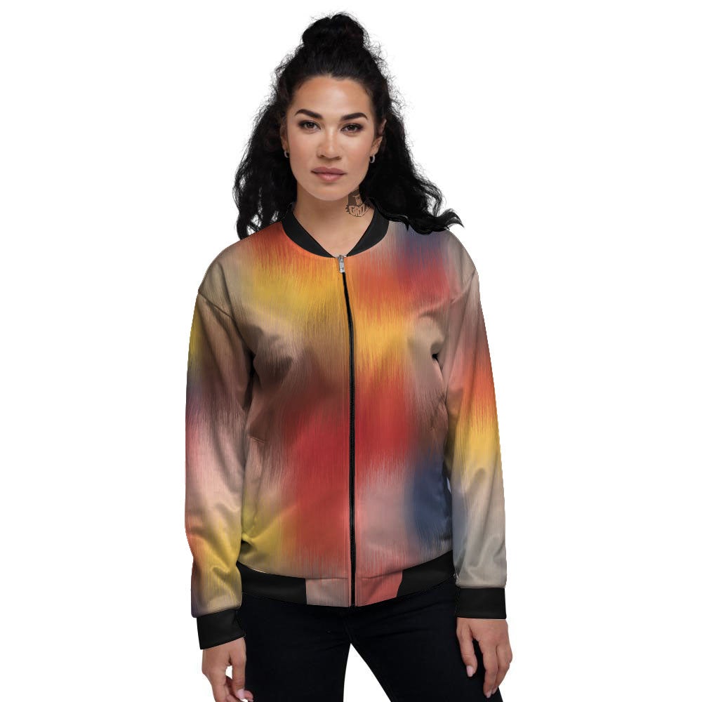 Psychedelic Multicolor Print Women's Bomber Jacket-grizzshop