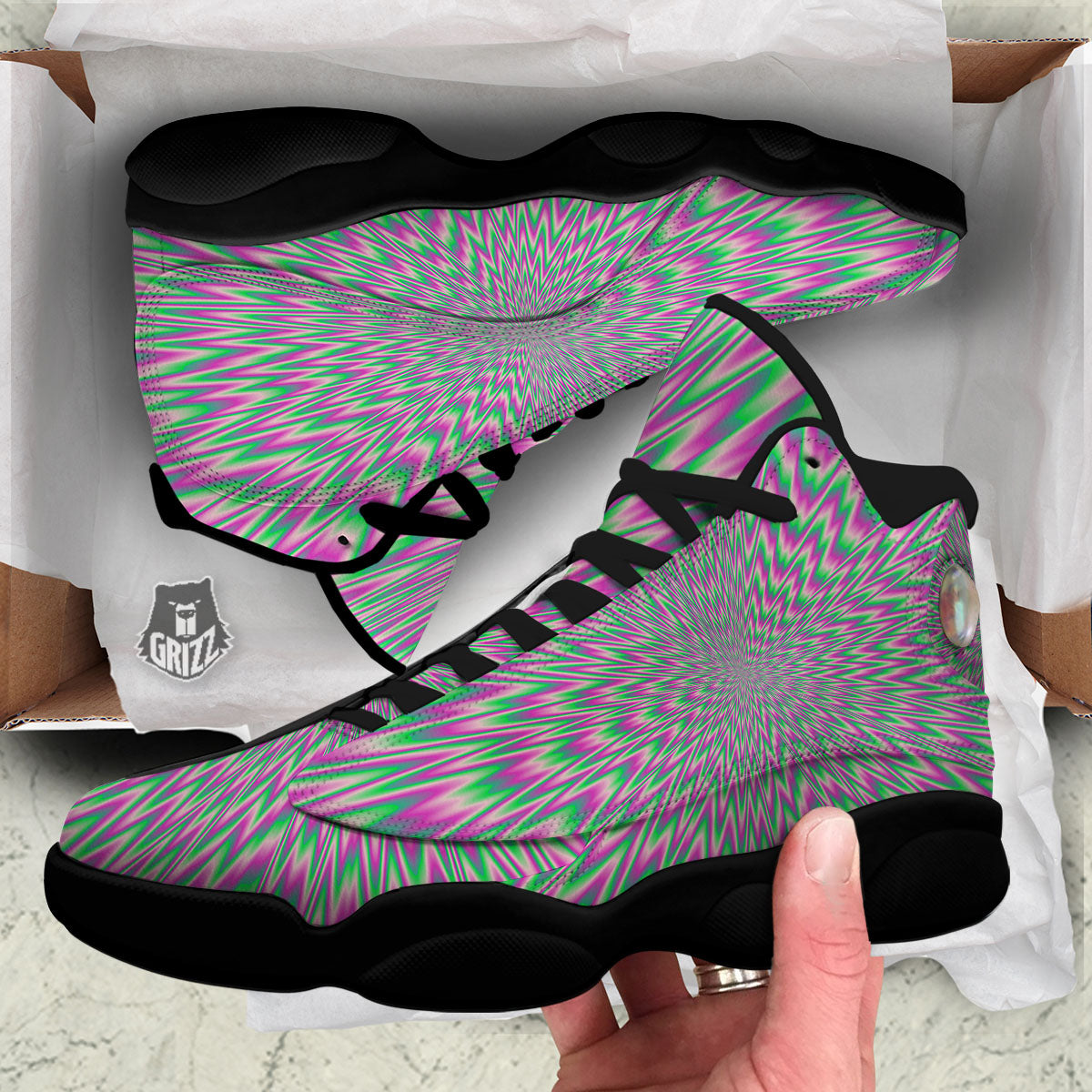 Psychedelic Optical Illusion Twinkle Black Basketball Shoes-grizzshop