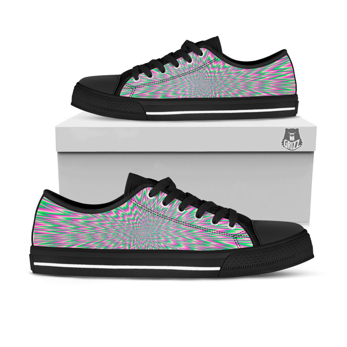 Psychedelic Optical Illusion Twinkle Black Low Top Shoes-grizzshop