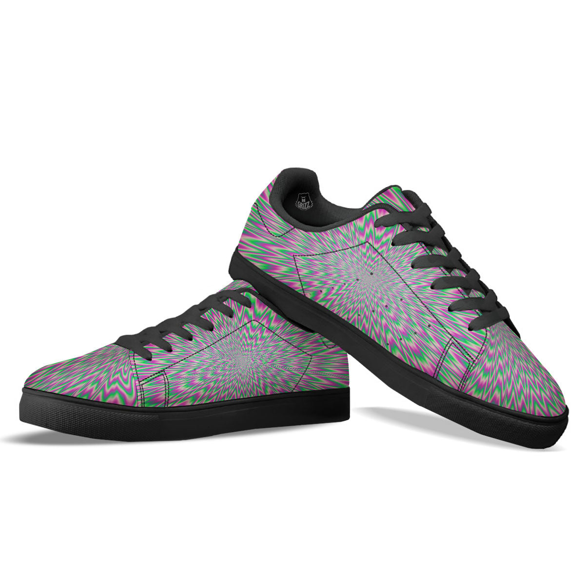 Psychedelic Optical Illusion Twinkle Black Low Top Sneakers-grizzshop