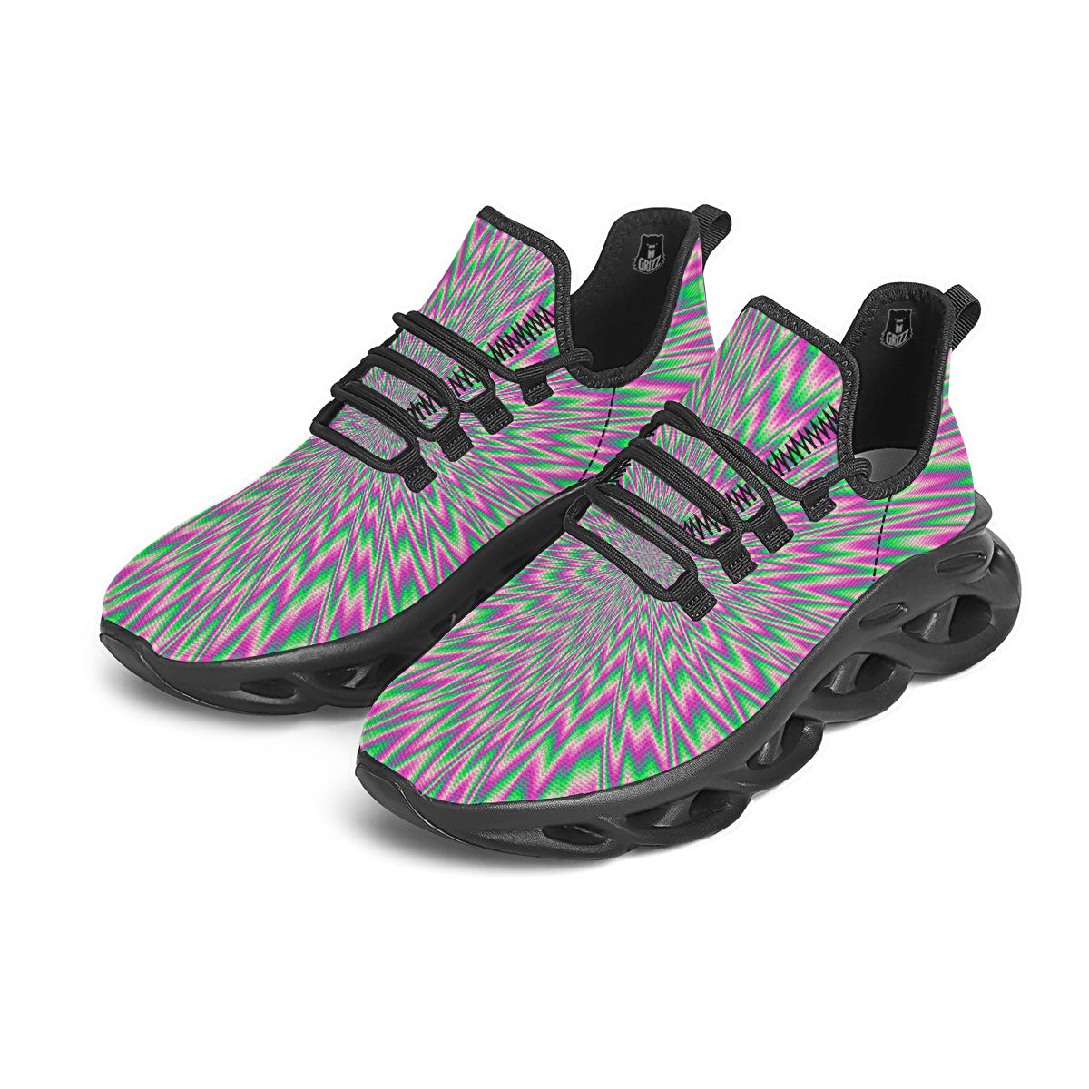 Psychedelic Optical Illusion Twinkle Black Running Shoes-grizzshop