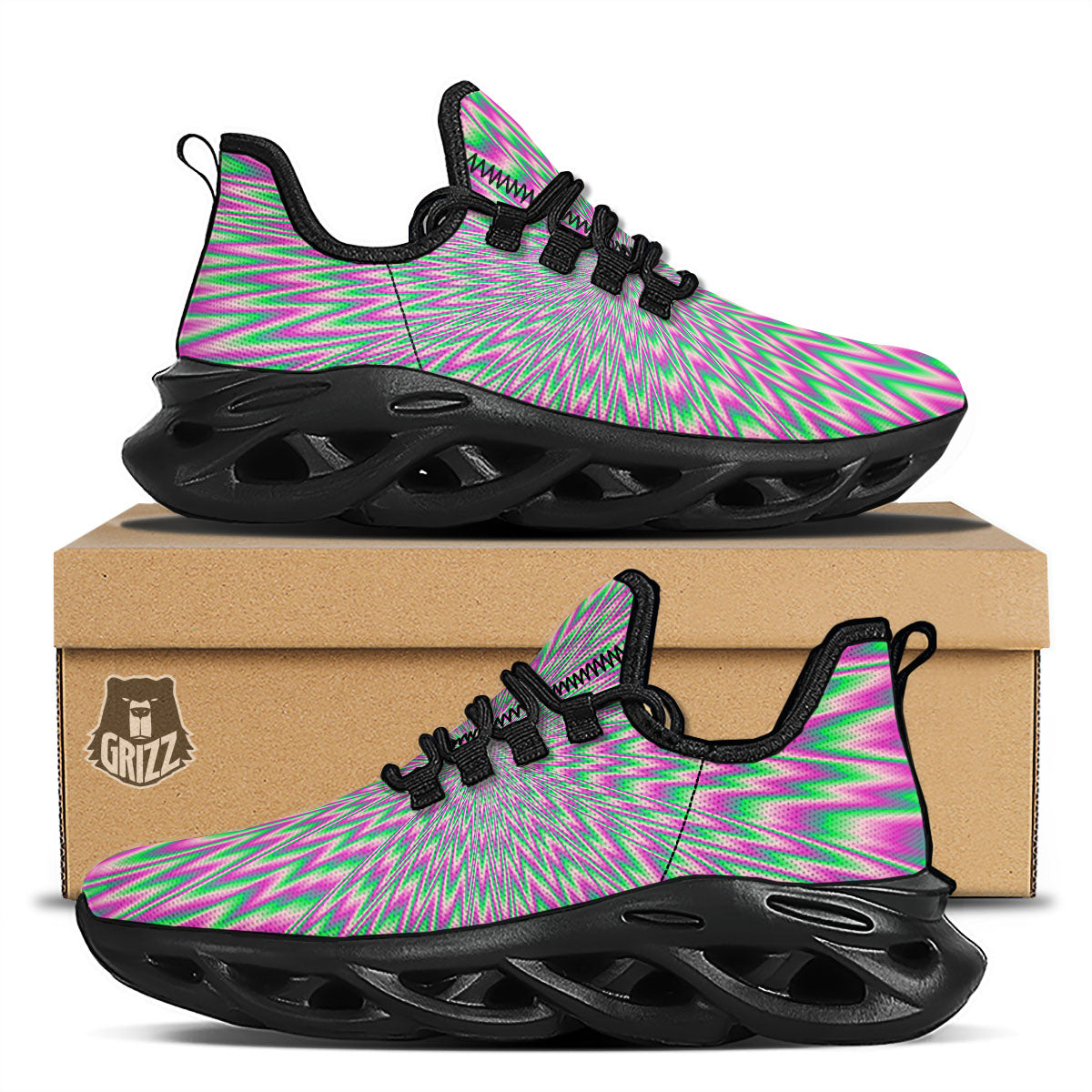 Psychedelic Optical Illusion Twinkle Black Running Shoes-grizzshop