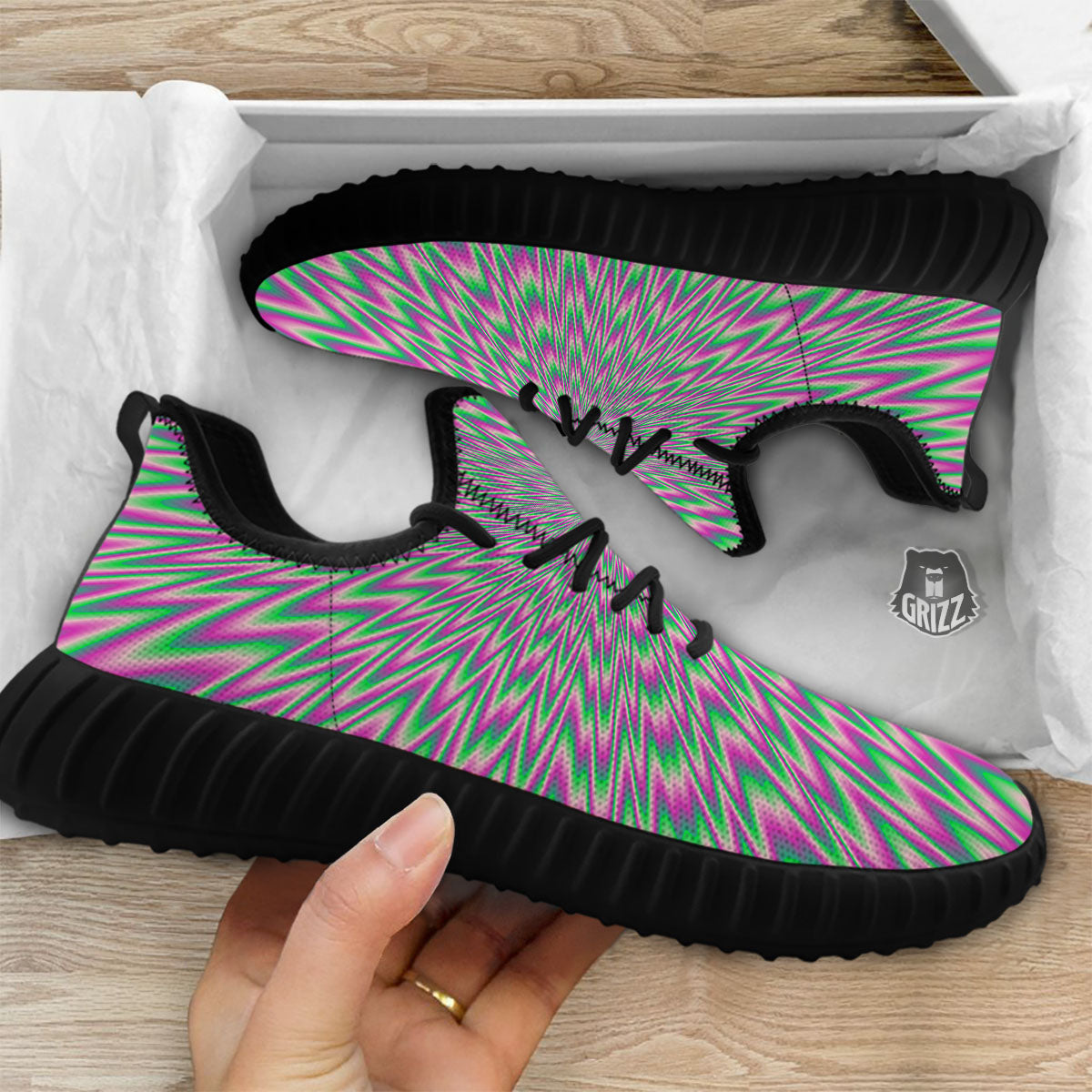 Psychedelic Optical Illusion Twinkle Black Walking Shoes-grizzshop