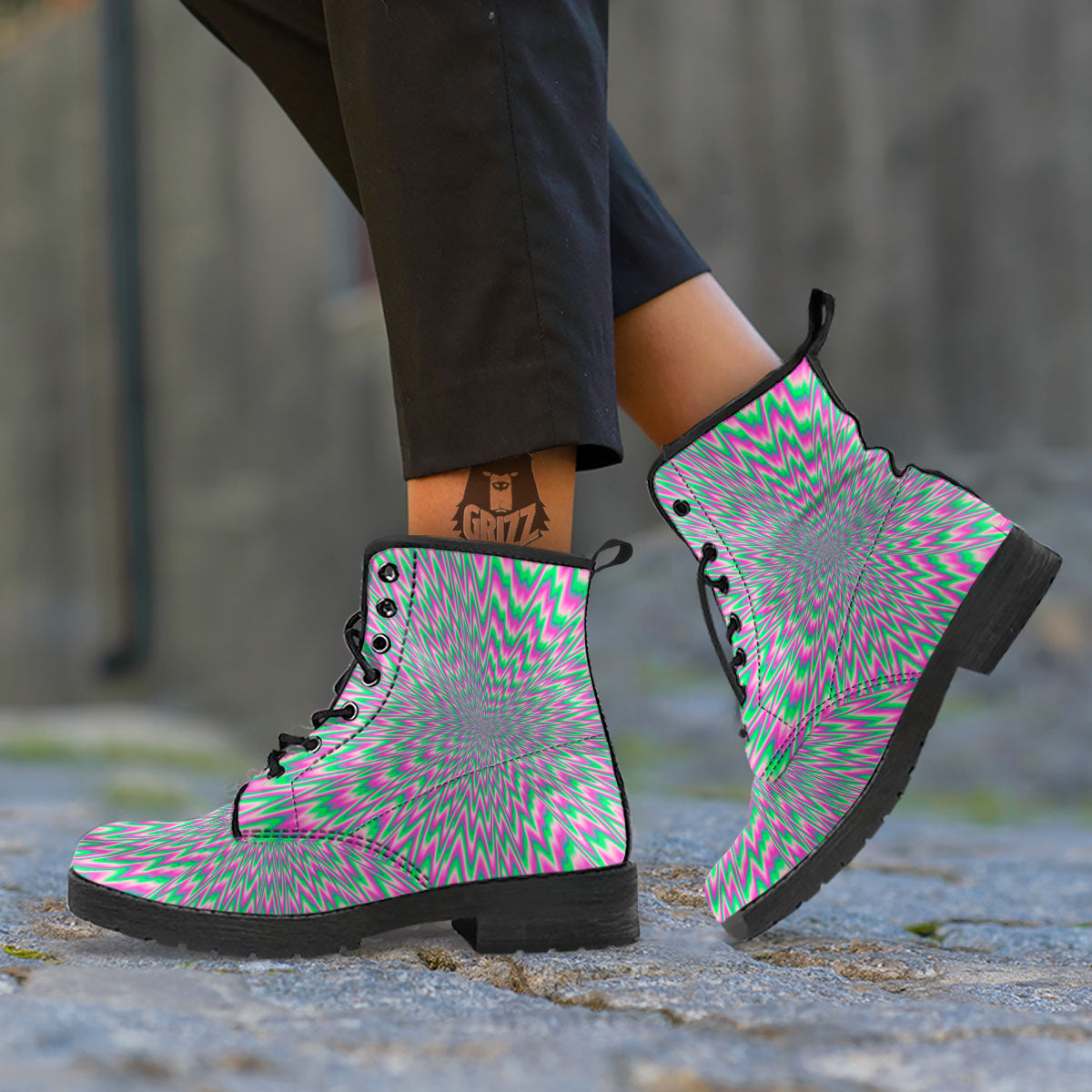Psychedelic Optical Illusion Twinkle Leather Boots-grizzshop