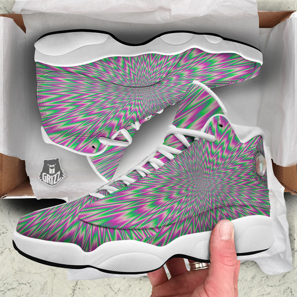 Psychedelic Optical Illusion Twinkle White Basketball Shoes-grizzshop