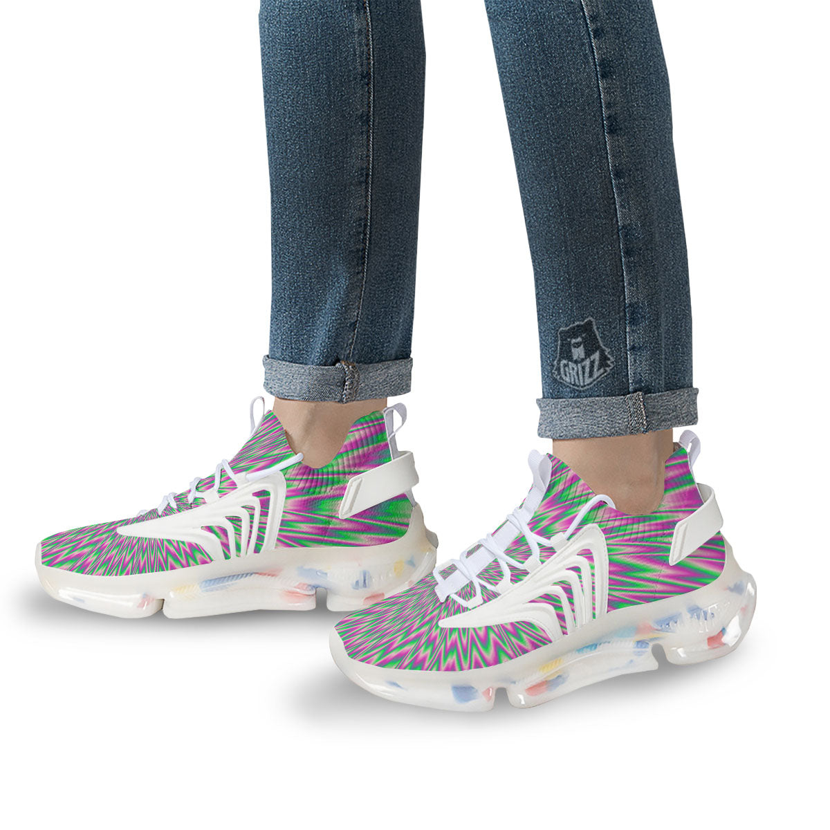 Psychedelic Optical Illusion Twinkle White Gym Shoes-grizzshop