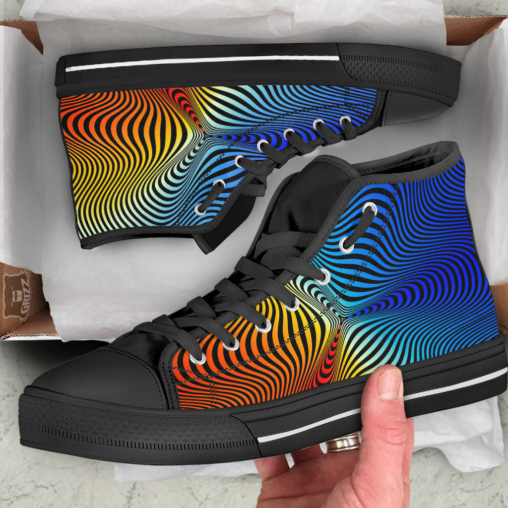 Psychedelic Optical Vibrant Illusion Black High Top Shoes-grizzshop