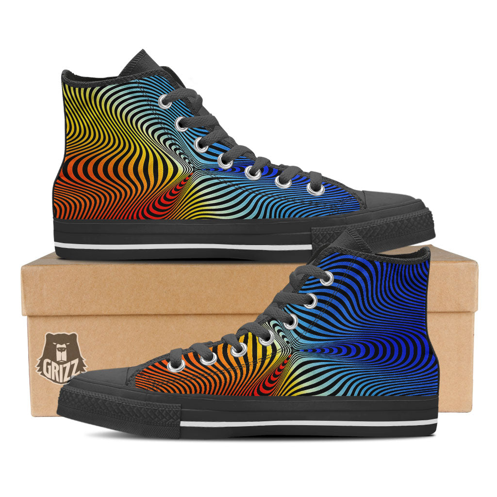 Psychedelic Optical Vibrant Illusion Black High Top Shoes-grizzshop