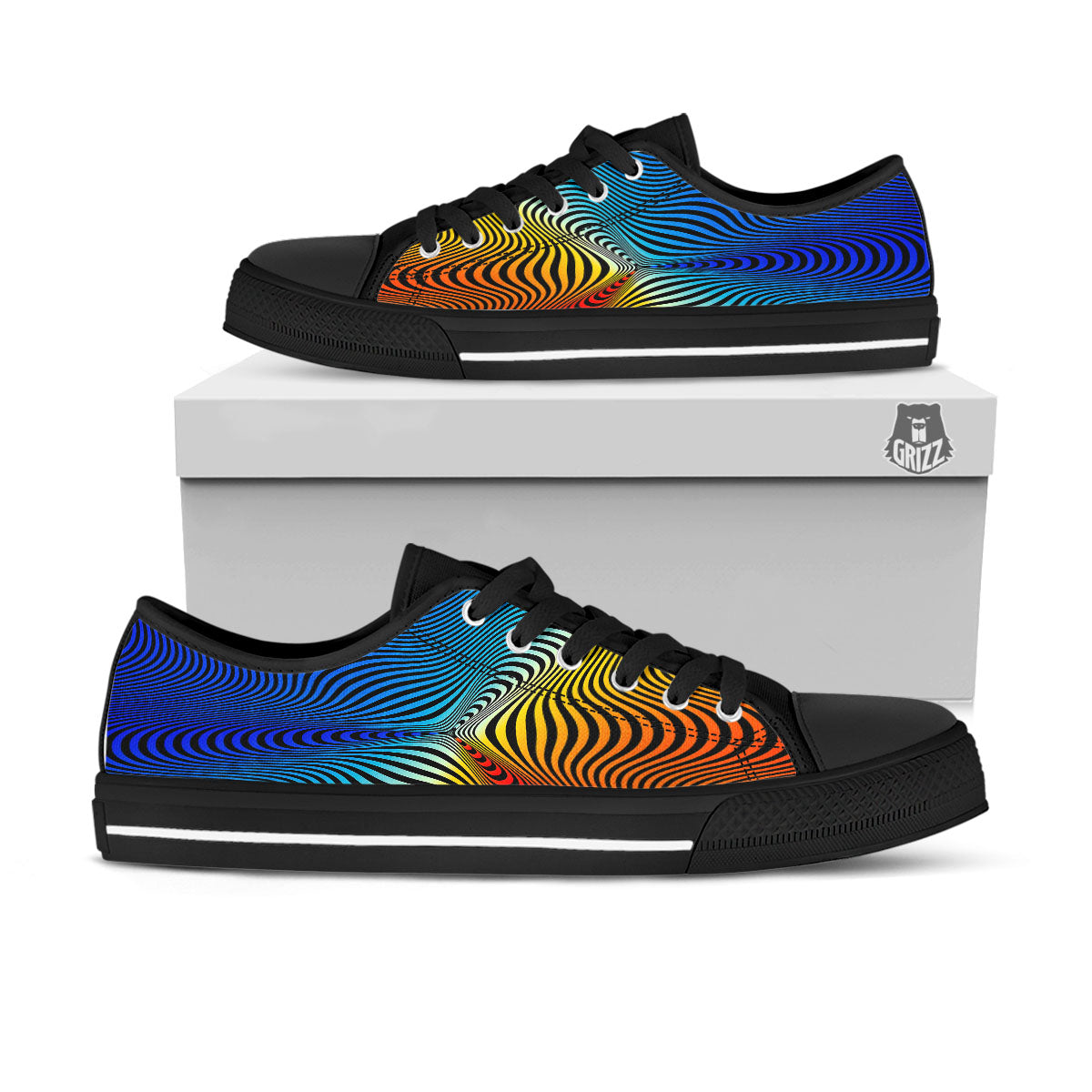 Psychedelic Optical Vibrant Illusion Black Low Top Shoes-grizzshop