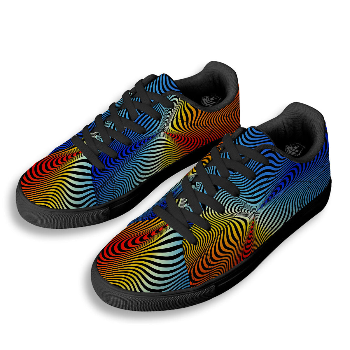 Psychedelic Optical Vibrant Illusion Black Low Top Sneakers-grizzshop