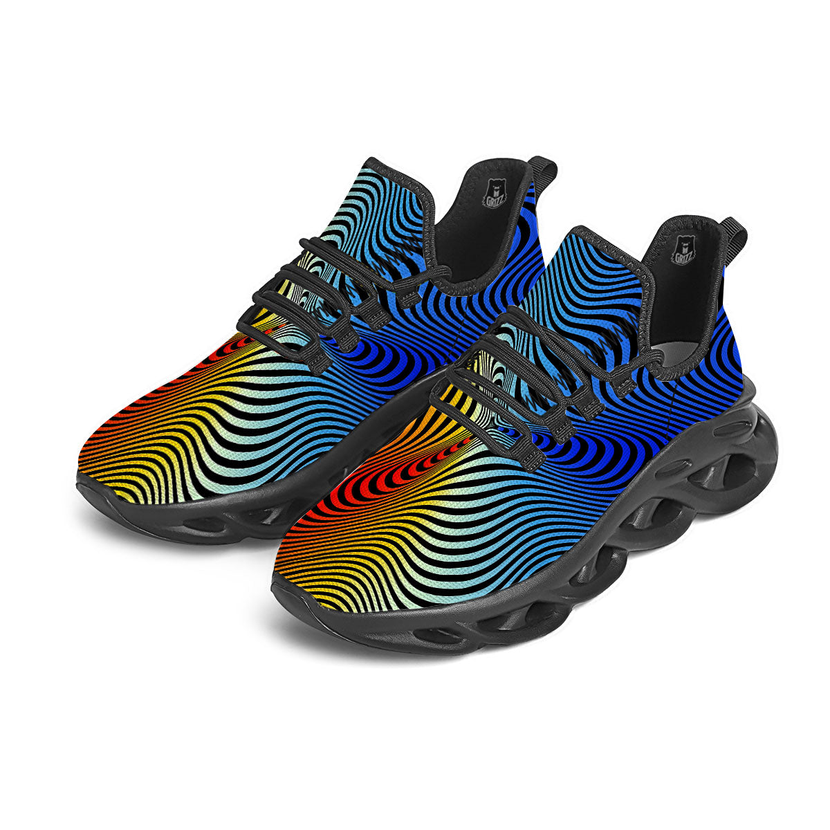 Psychedelic Optical Vibrant Illusion Black Running Shoes-grizzshop