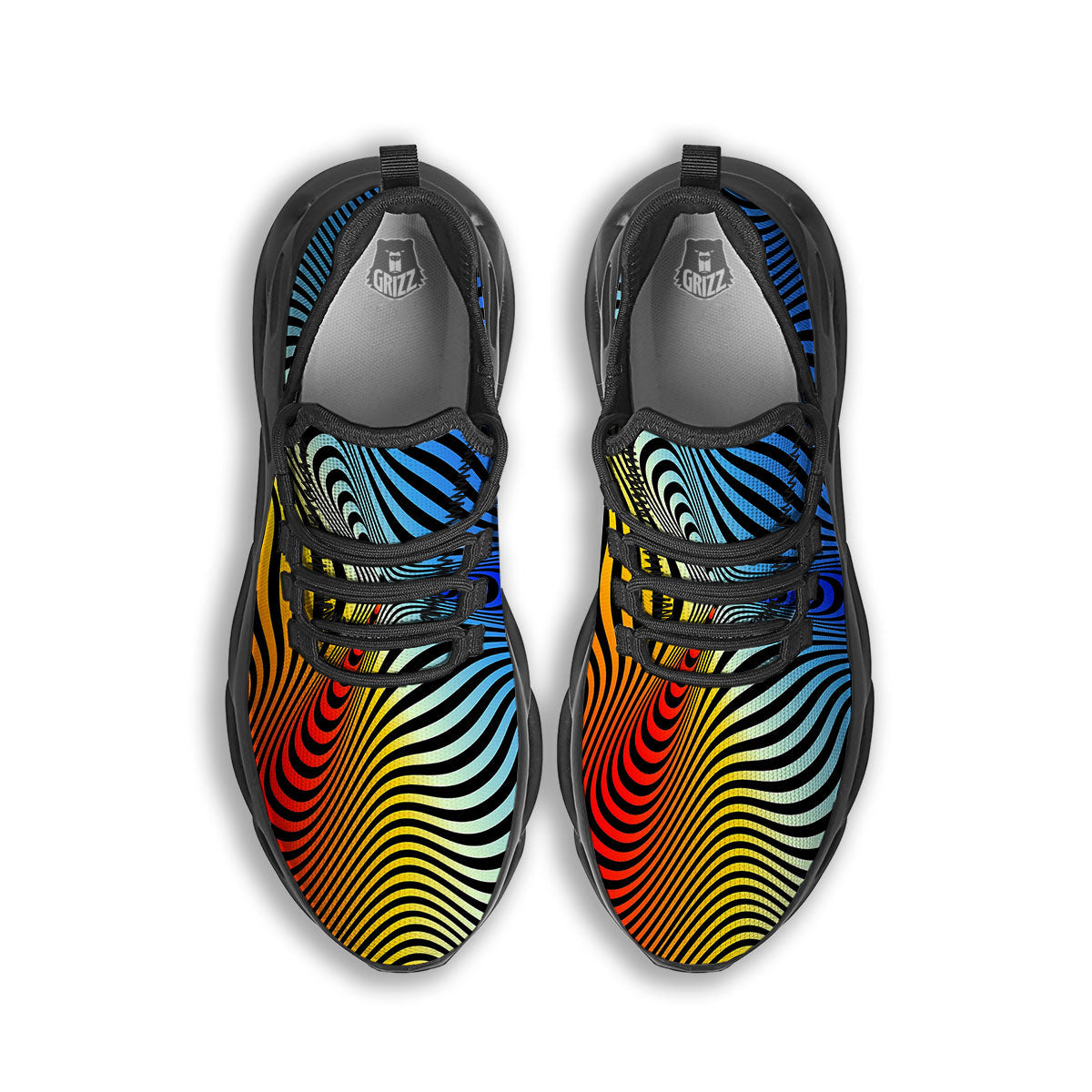 Psychedelic Optical Vibrant Illusion Black Running Shoes-grizzshop