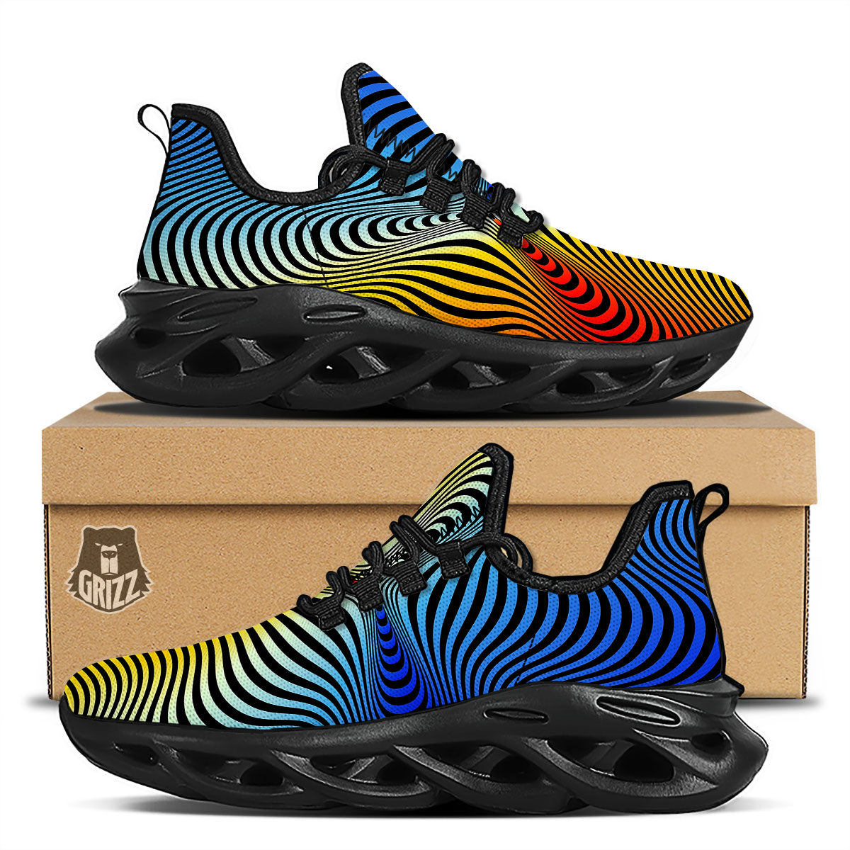 Psychedelic Optical Vibrant Illusion Black Running Shoes-grizzshop