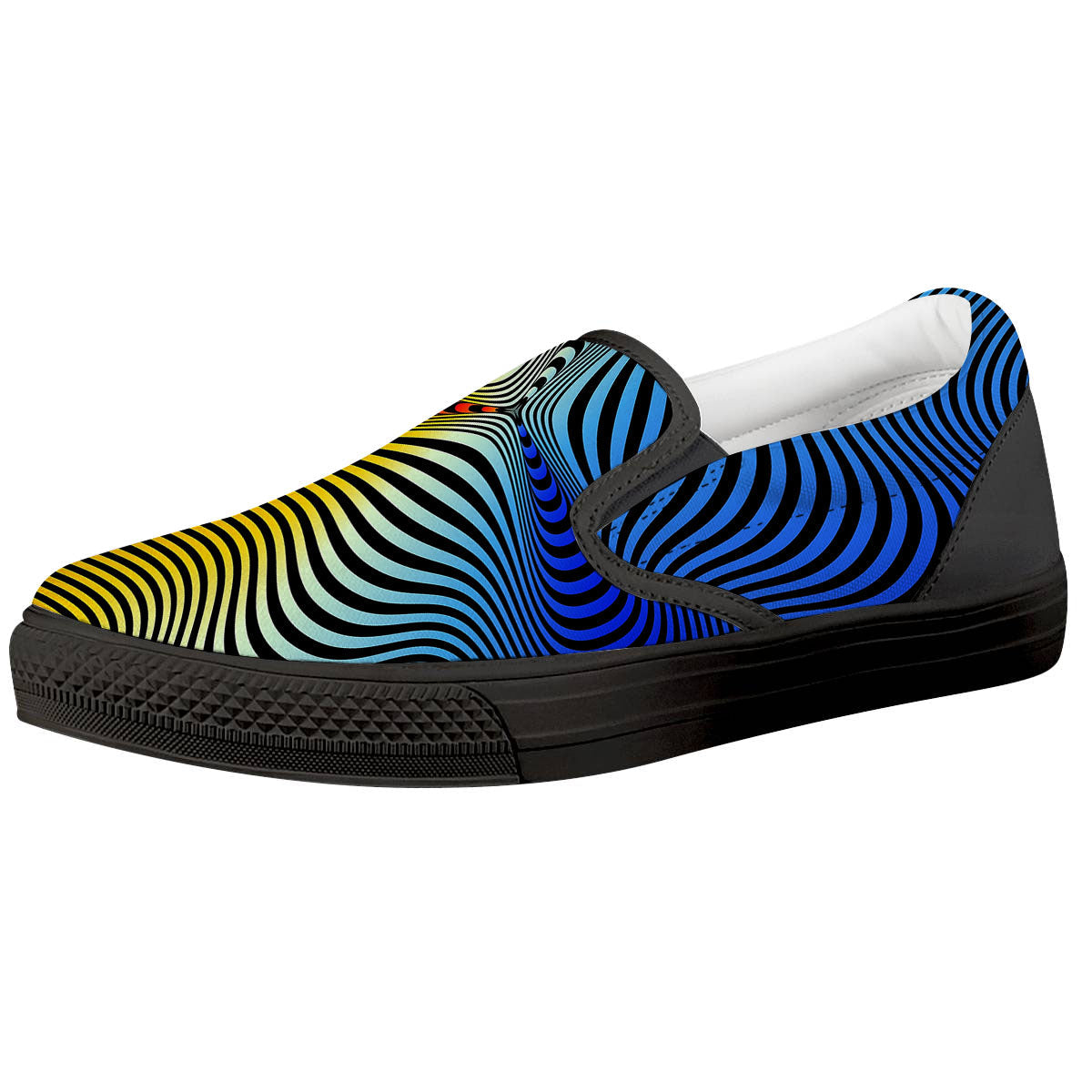 Psychedelic Optical Vibrant Illusion Black Slip On Shoes-grizzshop