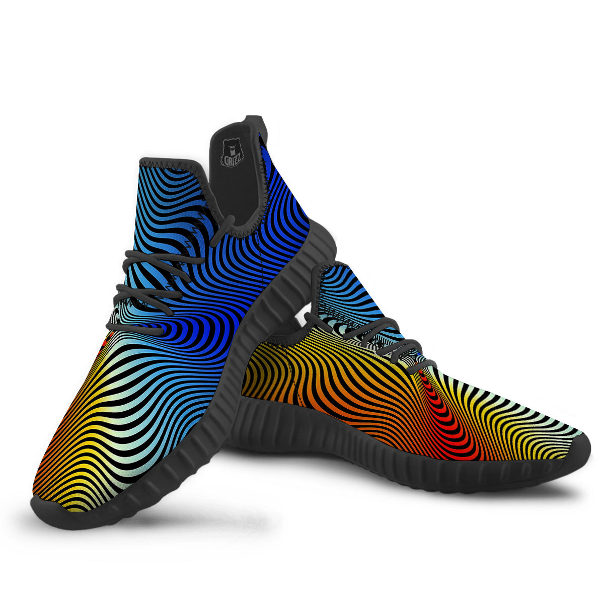 Psychedelic Optical Vibrant Illusion Black Walking Shoes-grizzshop