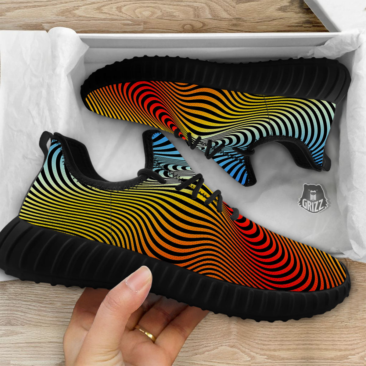 Psychedelic Optical Vibrant Illusion Black Walking Shoes-grizzshop