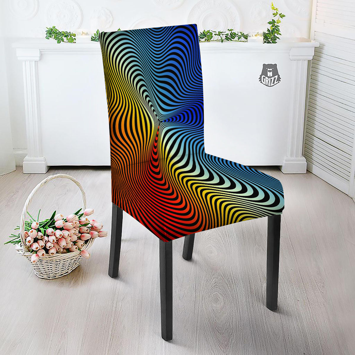 Psychedelic Optical Vibrant Illusion Dining Chair Slipcover-grizzshop