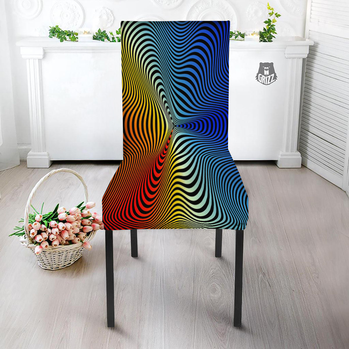 Psychedelic Optical Vibrant Illusion Dining Chair Slipcover-grizzshop