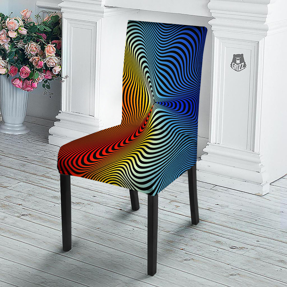 Psychedelic Optical Vibrant Illusion Dining Chair Slipcover-grizzshop