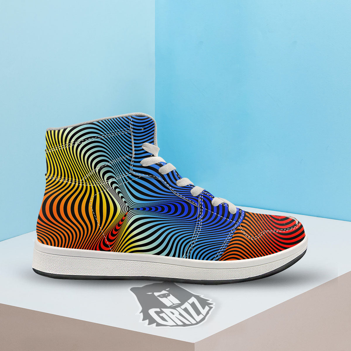 Psychedelic Optical Vibrant Illusion High Top Sneakers-grizzshop