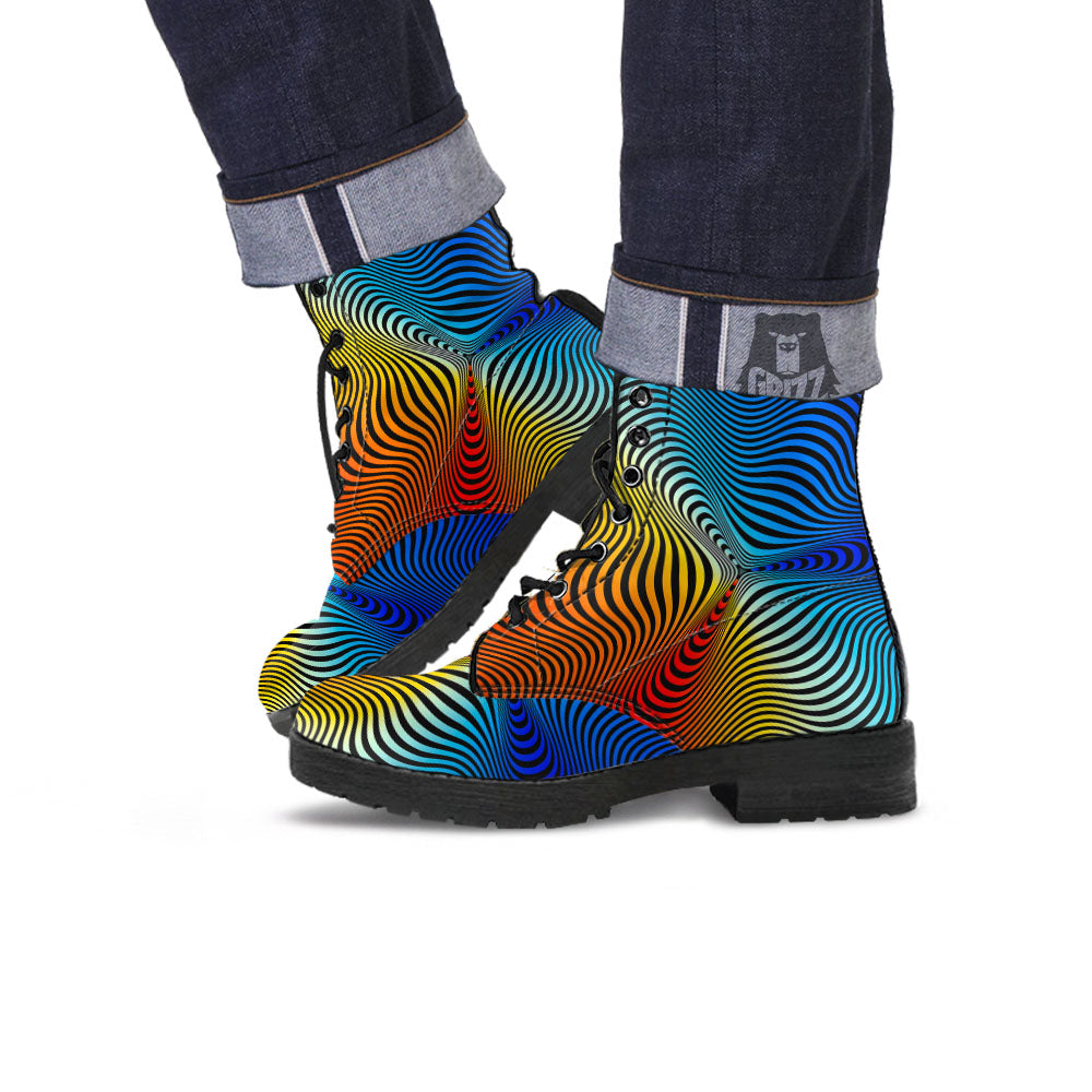 Psychedelic Optical Vibrant Illusion Leather Boots-grizzshop